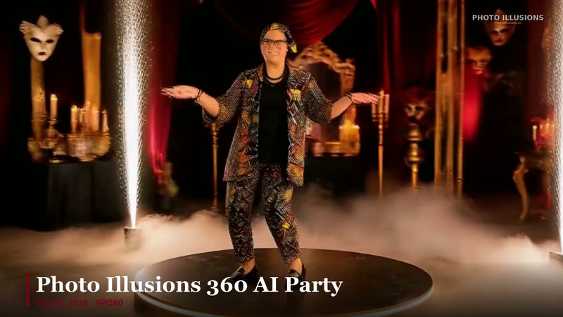 Single guest on a candlelit masquerade stage, cold sparks either side