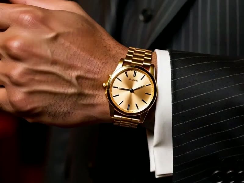 Close-up of a gold watch on the guest's wrist
